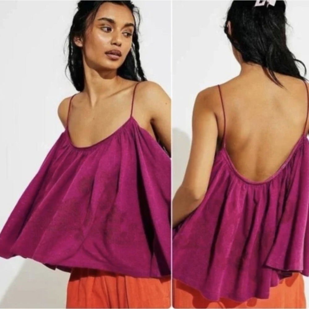 Free People Elegant Magenta Spaghetti Strap Flowy Comfy Oversized Summer Top